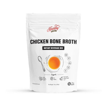 Hearthyfoods Chicken Bone Broth Powder - 16Oz 454G - Instant Powdered Beverage Mix, Chicken, Halal, Keto & Paleo Friendly - 32 Servings