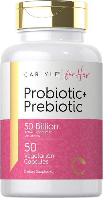 Carlyle Prebiotic & Probiotic For Her | 50 Billion Active Organisms Per Serving | 50 Capsules | Vegetarian Supplement For Women