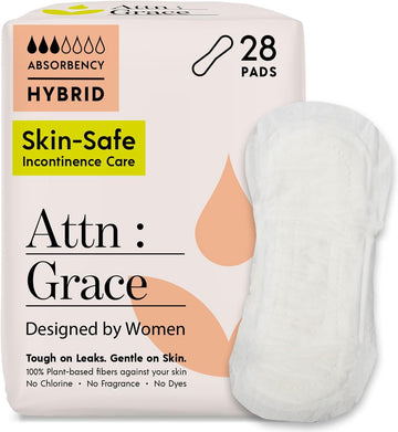 Attn: Grace Hybrid Incontinence Pads For Women (28-Pack) - High Absorbency Sensitive Skin Protection For Bladder Leaks Or Postpartum/Discreet, Breathable, & Plant-Based