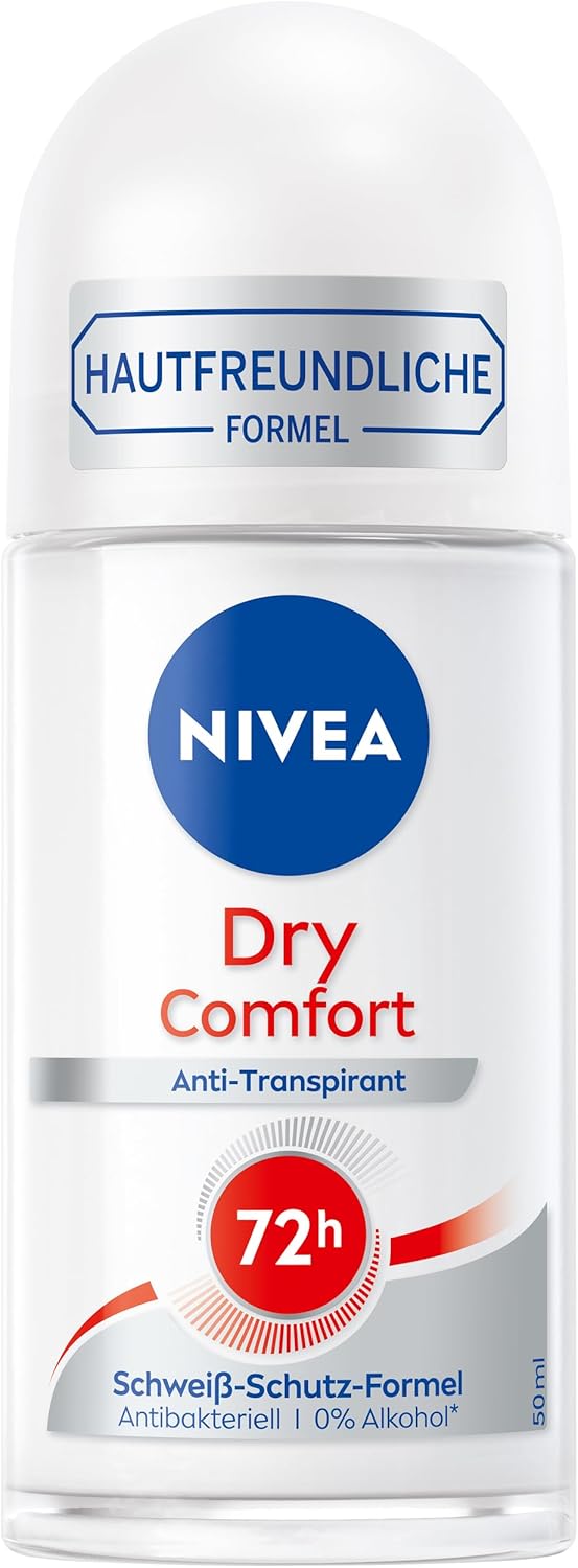Nivea Dry Comfort Roll-On Deodorant (50 Ml), Re Antiperspirant With Minerals For Dry Skin Feeling, With 48H Protection And Dual Active Formula