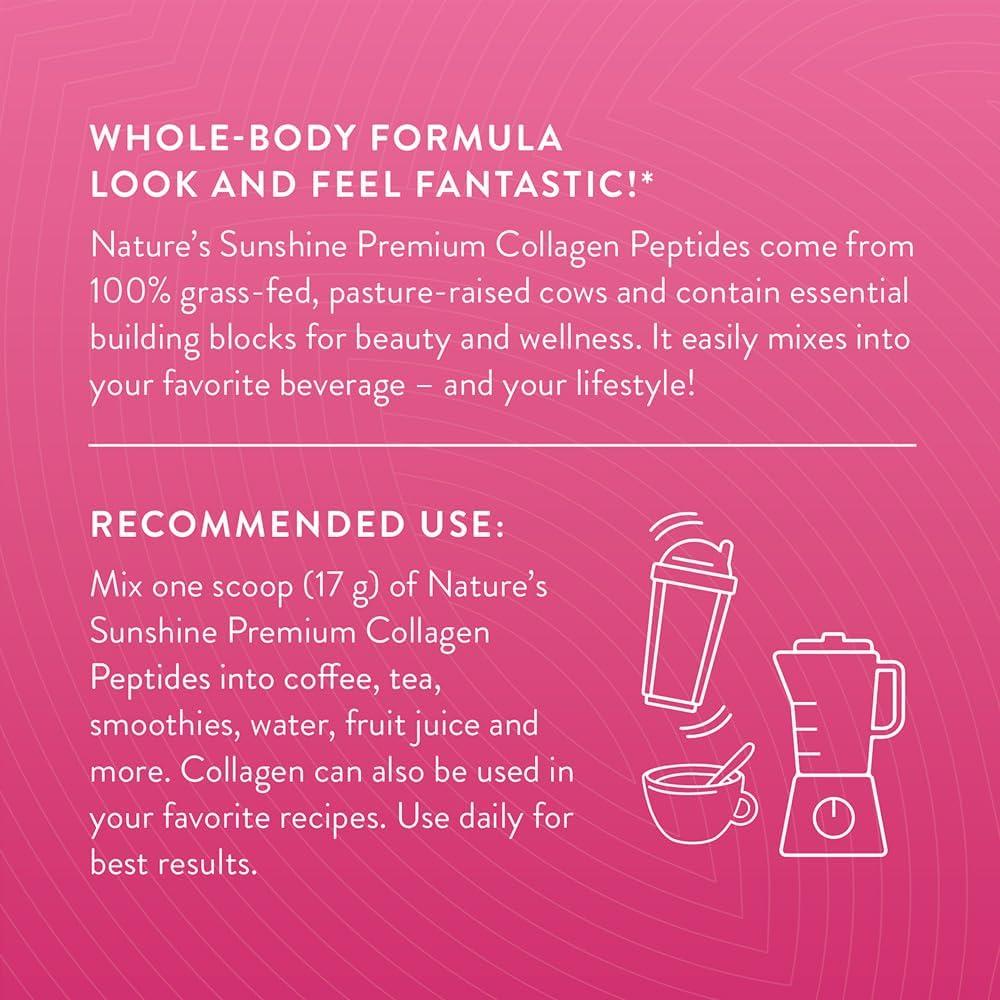 Nature's Sunshine Collagen Powder Type I and III Grass Fed and Pasture Raised Premium Bovine Collagen Peptides 18 Oz : Health & Household
