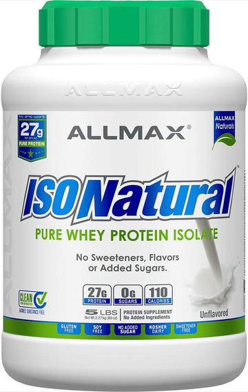 ALLMAX ISONATURAL Whey Protein Isolate, Unflavored - 5 lb - 27 Grams o