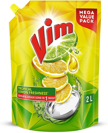 Vim Dishwash Liquid Gel Lemon Refill Pouch, 2 LTR