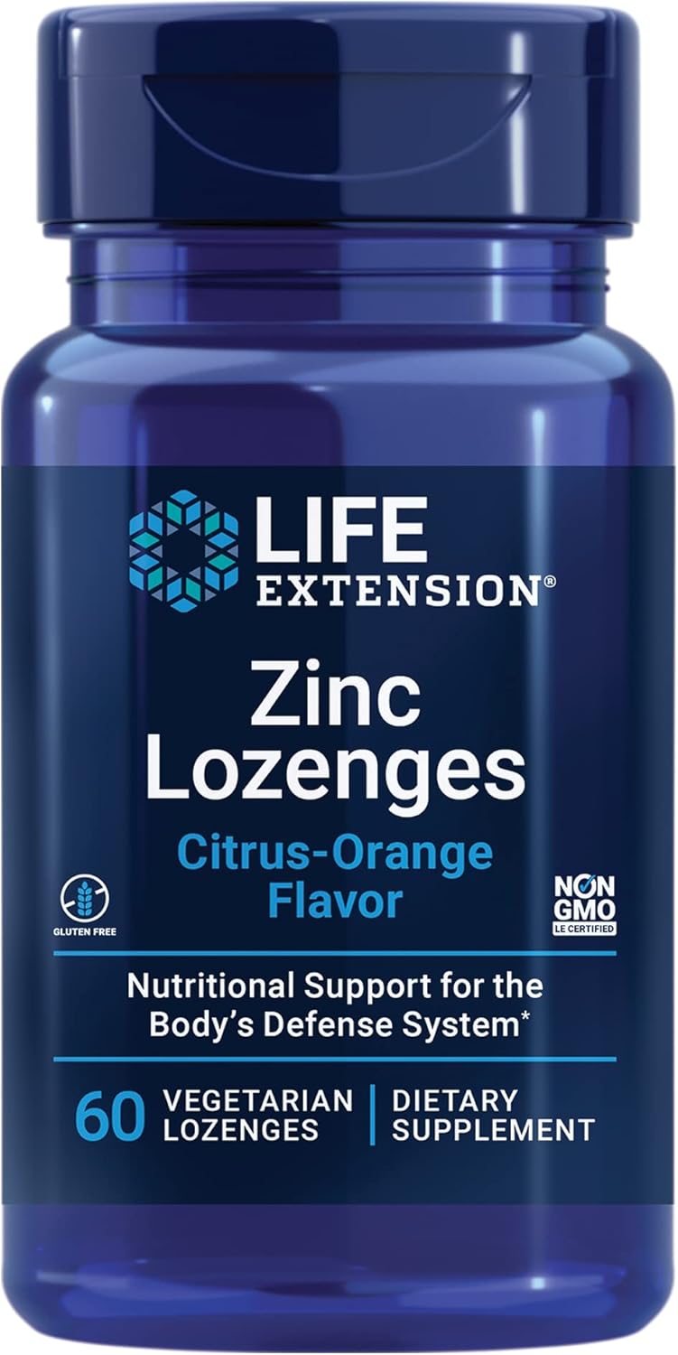 Life Extension Zinc Lozenges – Citrus-Orange Flavor – For Healthy Protein Synthesis & Immune Health - Inflammation Management Supplement - Gluten-Free, Non-Gmo – 60 Vegetarian Lozenges