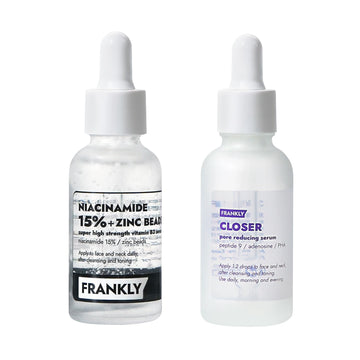 Niacinamide 15% Zinc Beads Serum + Closer Serum | Frankly Niacinamide & Peptide Perfection Set | Oil Control, Hydrating & Anti-Aging, Vegan, 2 Fl.Oz