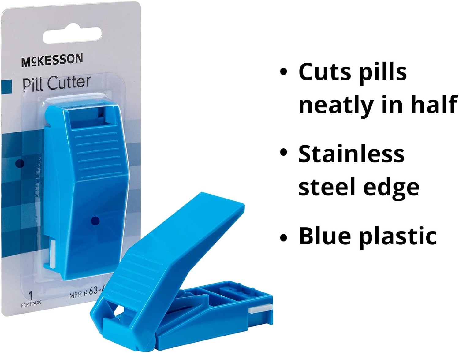 McKesson Pill Cutter for Small and Large Pills, Plastic, Stainless Steel Blade, Blue, 1 Count