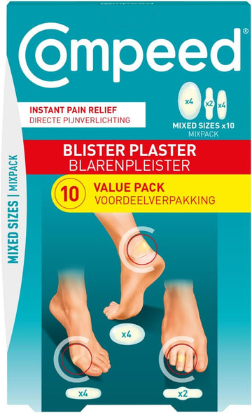 Compeed Blister Plasters Mixed Size 10 Pack - Hydrocolloid Foot Treatment - Heal Fast