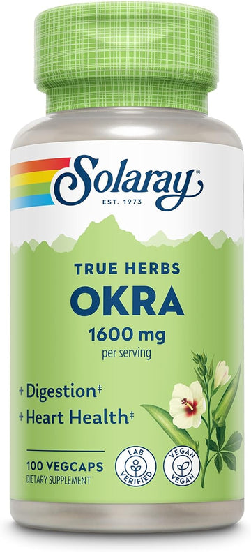 Solaray Okra Fruit 1600 Mg - Healthy Digestion, Regularity And Heart Health Support Supplement - Soluble Fiber - Lab Verified, Vegan, 60-Day Guarantee - 25 Servings, 100 Vegcaps