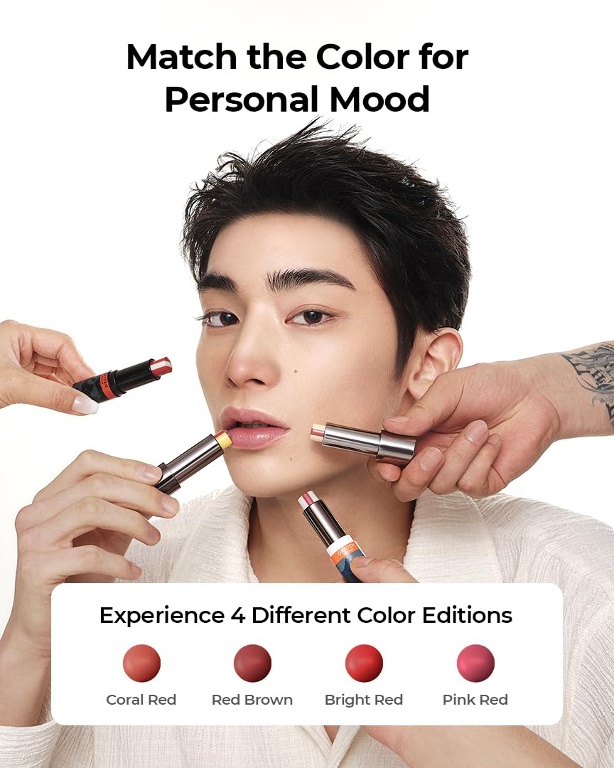Grafen Triple Color Lip Balm Bright Red 0.13 Oz | Tinted Lip Balm For Men | Korean Lip Butter Triple Layers Of Lip Care & Lip Coloring