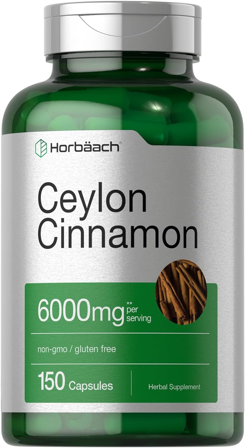 Horbaach Ceylon Cinnamon Capsules | 6000 mg | 150 Count | Non-GMO & Gluten Free Supplement