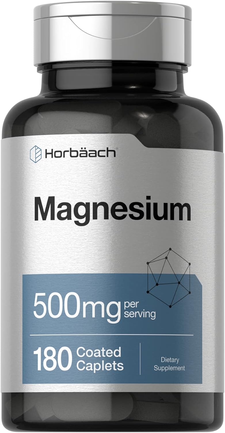 Horbäach Magnesium 500mg | 180 Caplets | Vegetarian, Non-GMO, and Gluten Free Supplement