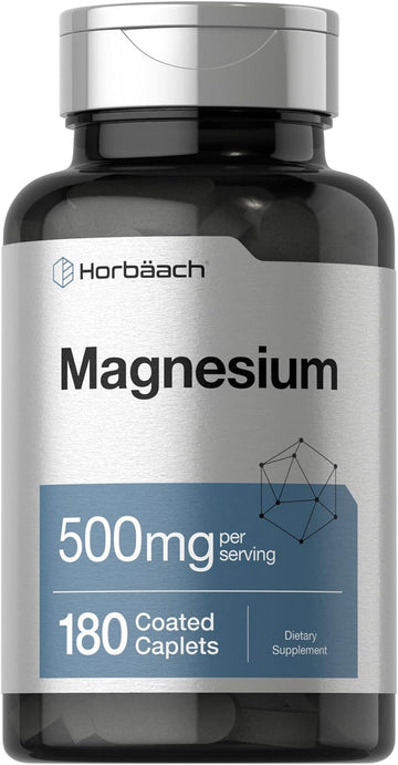 Horbäach Magnesium 500mg | 180 Caplets | Vegetarian, Non-GMO, and Gluten Free Supplement