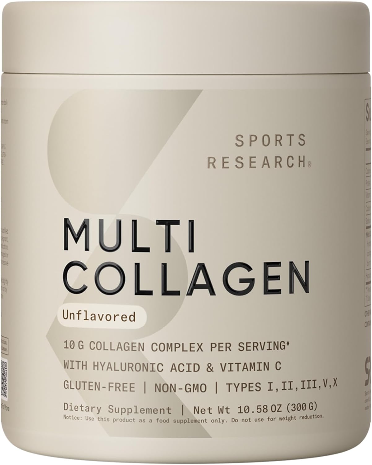 Sports Research Multi Collagen Protein Powder (Type I, Ii, Iii, V, X) With Hyaluronic Acid + Vitamin C | 5 Types Of Food Based Collagen, 30 Servings (Unflavored)