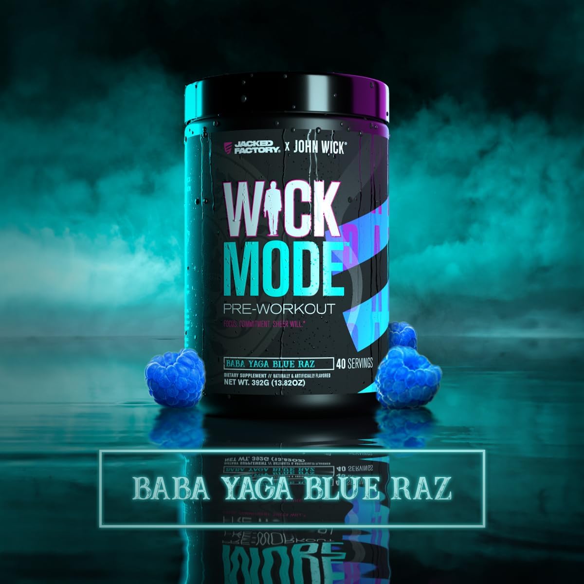 Jacked Factory X John Wick - Wick Mode Pre Workout Powder - Intense Energy, Battle-Ready Focus, Unstoppable Commitment, and Sheer Will - 40 Servings, Baba Yaga Blue Raz : Health & Household