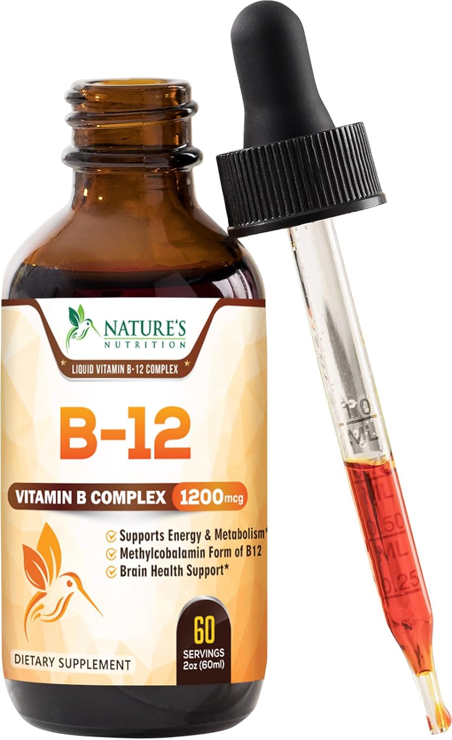 Vitamin B 12 Complex Drops 1200 mcg, Fast Absorption Liquid B12 Support for Energy, Nerves & Immune Health, Methyl B Methylcobalamin Supplement, Vit B Complex Vitamins for Women & Men, Vegan - 2 Fl Oz