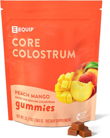 Equip Foods Core Colostrum Gummies - Delicious And Convenient - 1G Ultra-Premium Grass Fed Colostrum Per Serving - Gut Health, Immunity, Hair And Skin - 60 Gummies (Pack Of 1, Peach Mango)