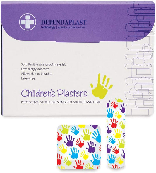 Dependaplast Children'S Washproof Plaster - Fun Designs, Sterile, Low-Allergy, Breathable, Assorted (Pack Of 100)