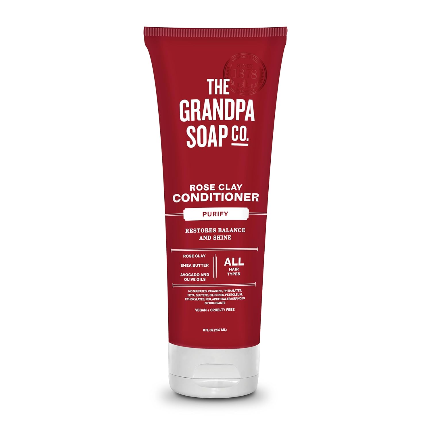 The Grandpa Soap Company Purifying Rose Clay Conditioner - Lift Impurities While Nourishing Hair, With Rose Clay, Shea Butter & Avocado Oil, Vegan, Sulfates And Parabens Free, 8 Fl Oz