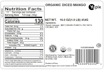 Yupik Organic Dried Mango, Diced, 1 Lb, Non-Gmo, Vegan, Gluten-Free, Kosher, Tropical Dried Fruits, Thin Mango Slices Cut In Pieces, No Sugar Added, Sulphite-Free, Healthy Snacks, Tasty Topping