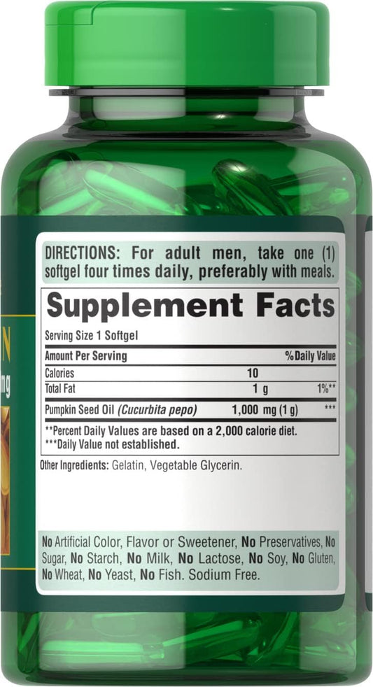 Puritan's Pride Pumpkin Seed Oil, Supports Prostate and Urinary Health White 100 Count (Pack of 1)