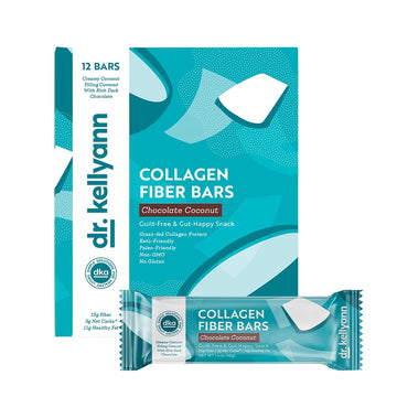 Dr. Kellyann Keto Collagen Fiber Bar - High Fiber, Low Carbs - Gluten Free, Non-GMO & No Artificial Sweeteners - Perfect Keto & Paleo Snack with Creamy Coconut Dipped in Dark Chocolate (12 bars)