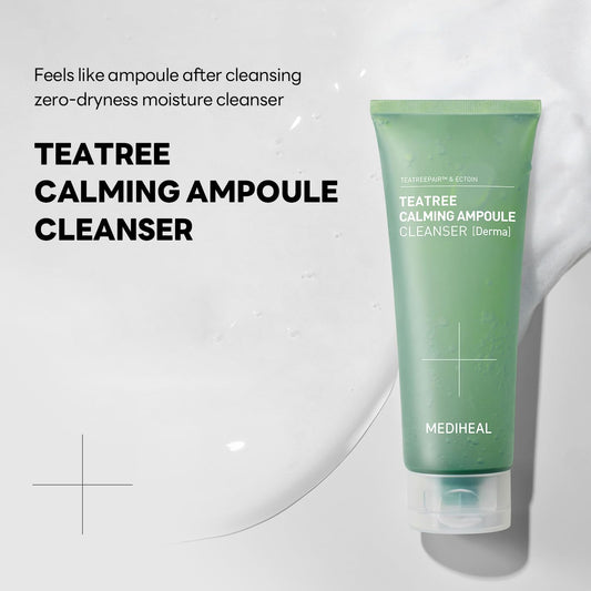 Mediheal Teatree Calming Ampoule Cleanser Special Set (6.76 Fl Oz + 1.69 Fl Oz) - Moisture And Calming Synergy With Teatree & Ectoin