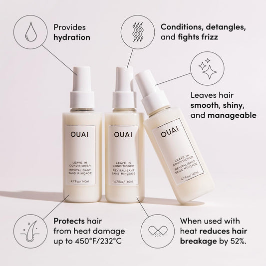 OUAI Leave In Conditioner & Heat Protectant Spray - Prime Hair for Style, Smooth Flyaways, Add Shine and Use as Detangling Spray - No Parabens, Sulfates or Phthalates (1.5 oz)