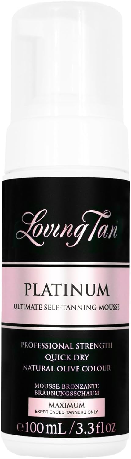 Loving Tan Platinum Self Tanning Mousse, Dark - Streak Free, Natural Looking, Professional Quality Self Tanner - 5+ Self Tan Applications Per Bottle, Cruelty Free, Naturally Derived Dha - 3.3 Fl Oz
