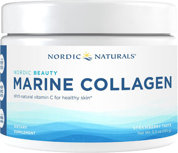 Nordic Naturals Nordic Beauty Marine Collagen Powder, Strawberry - 5.29 S - Collagen Powder Supplement For Healthy Skin, Joints, And Bones, Vitamin C For Antioxidant Support - 30 Servings