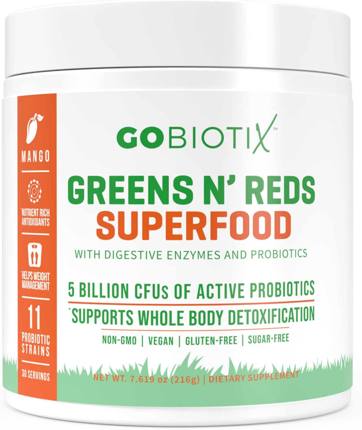 Gobiotix Super Greens And Reds Powder - Red And Green Superfood - Probiotic Supplement - Digestive Enzymes And Beet Root Powder - Organic Whole Foods Dietary Supplement (Mango, 1 Pack)