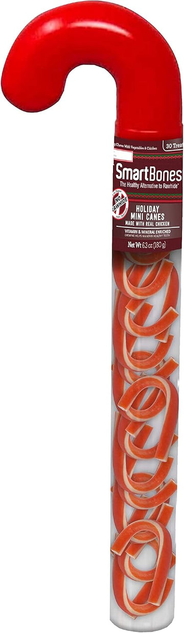 Smartbones Holiday Mini Canes, 30 Count, Made With Real Chicken, Rawhide-Free Chews For Dogs
