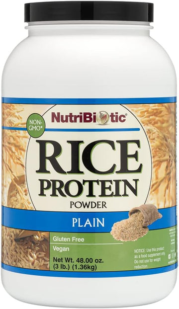 NutriBiotic Plain Rice Protein, 3  (1.36kg) | Low Carb, Vegan & Raw Protein Powder | Grown and Processed Without Chemicals, Gluten or GMOs | Keto Friendly & Easy to Digest