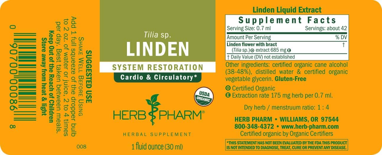 Herb Pharm Linden Liquid Extract for Cardiovascular and Circulatory Support - 1 Ounce : Health & Household