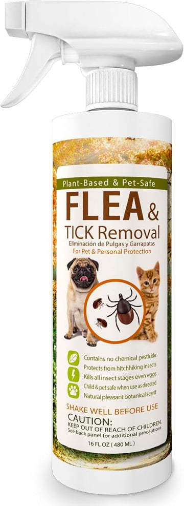 Ecovenger Flea & Tick Removal Spray 16Oz For Dogs And Cats, Protects From Fleas, Mites, Ticks & Mosquitoes, Eliminates+ Repels+ Housekeeping, Indoors/Outdoors, Plant-Based Formula Safe For Pets & Kids