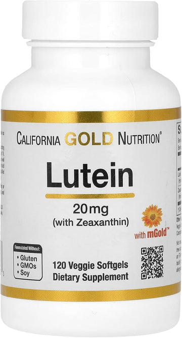 Lutein With Zeaxanthin, Extracted From Marigold Flowers, Supports Overall Macular Health, Non Gmo, Soy Free, Gluten Free, 20 Mg, 120 Veggie Softgels