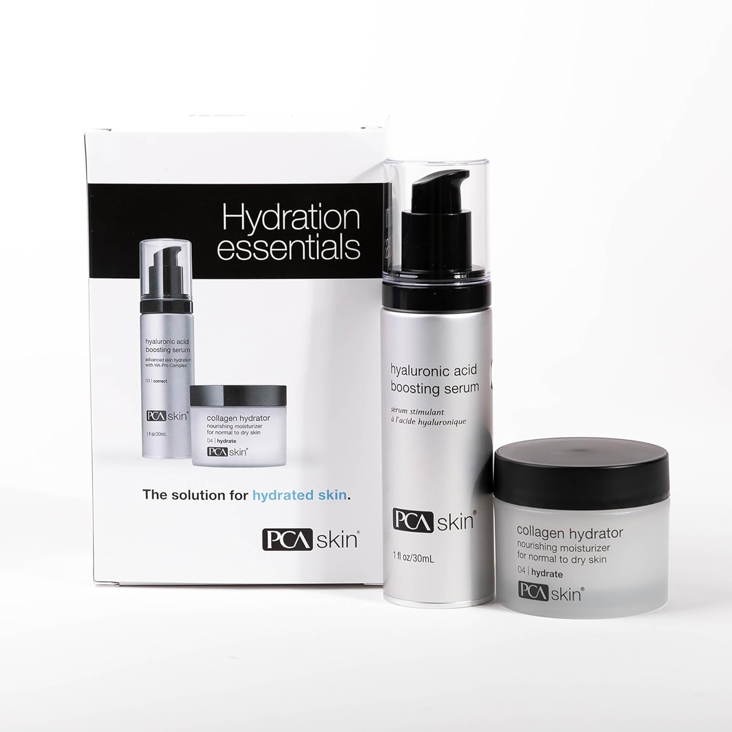 PCA SKIN Hydration Essentials Kit, Hyaluronic Acid Boosting Serum, Collagen Hydrator Facial Mositurizer Set