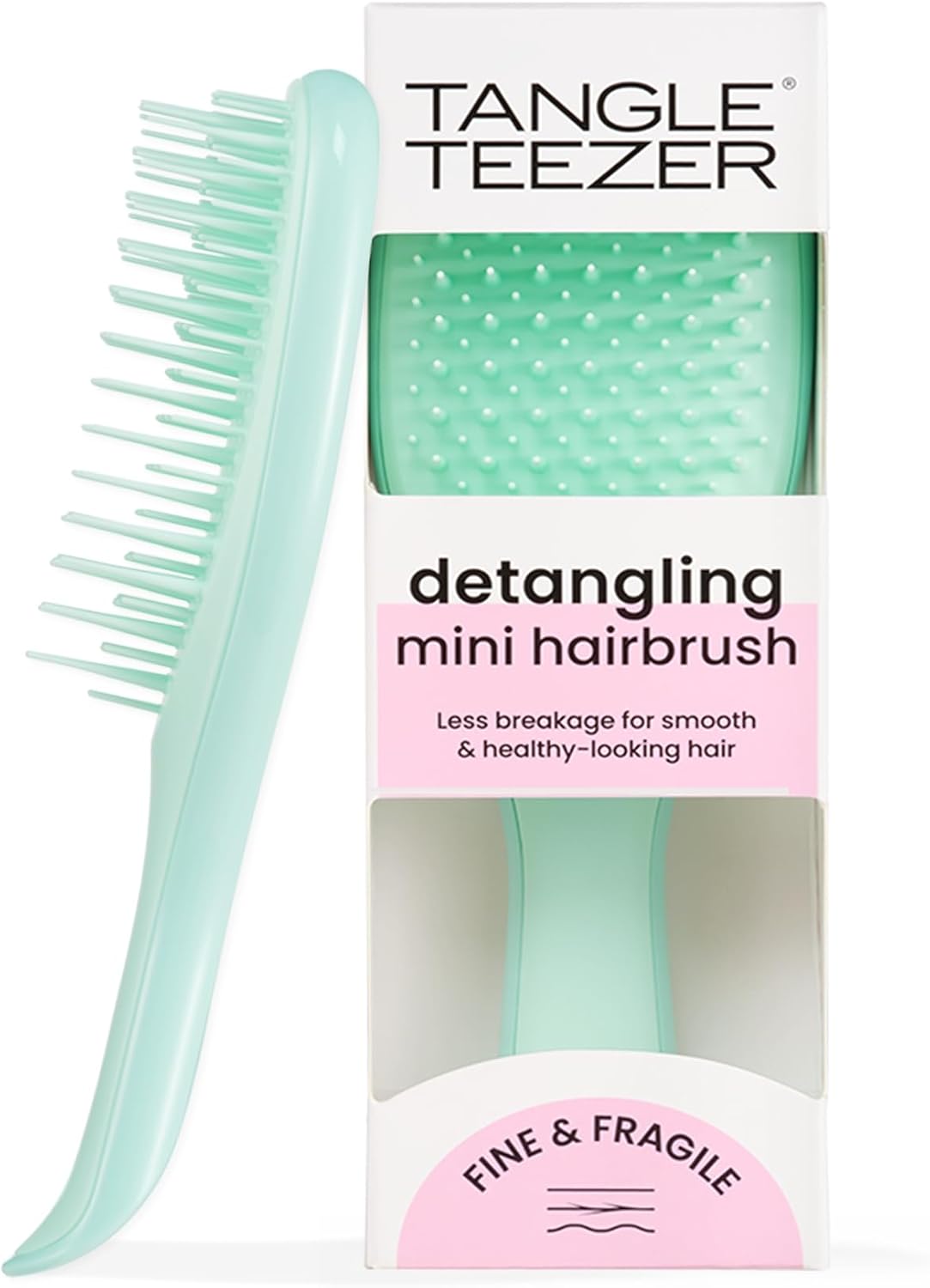 Tangle Teezer Mini Ultimate Detangler Fine And Fragile, For Wet And Dry Hair, Detangling Brush For Thin And Fine Hair, Optimal Brush For Kids And Travel, Jade Lagoon