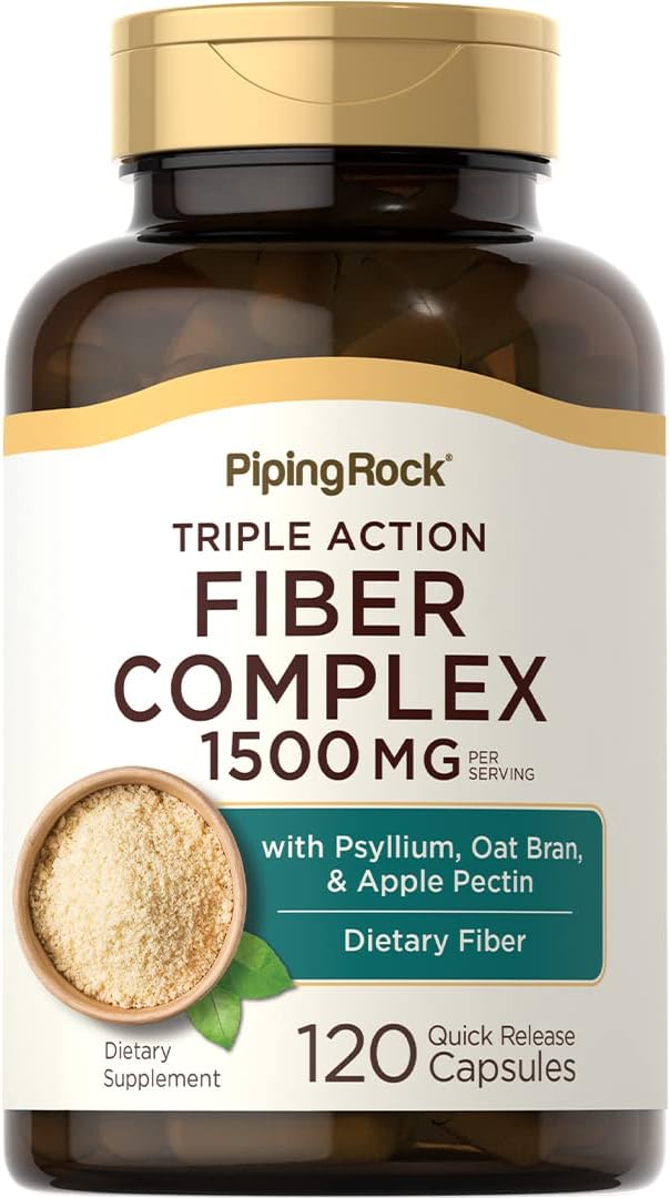 Piping Rock Fiber Complex | 1500mg | 120 Capsules | Triple Action Fiber | with Psyllium, Oat Bran and Apple Pectin | Non-GMO Supplement