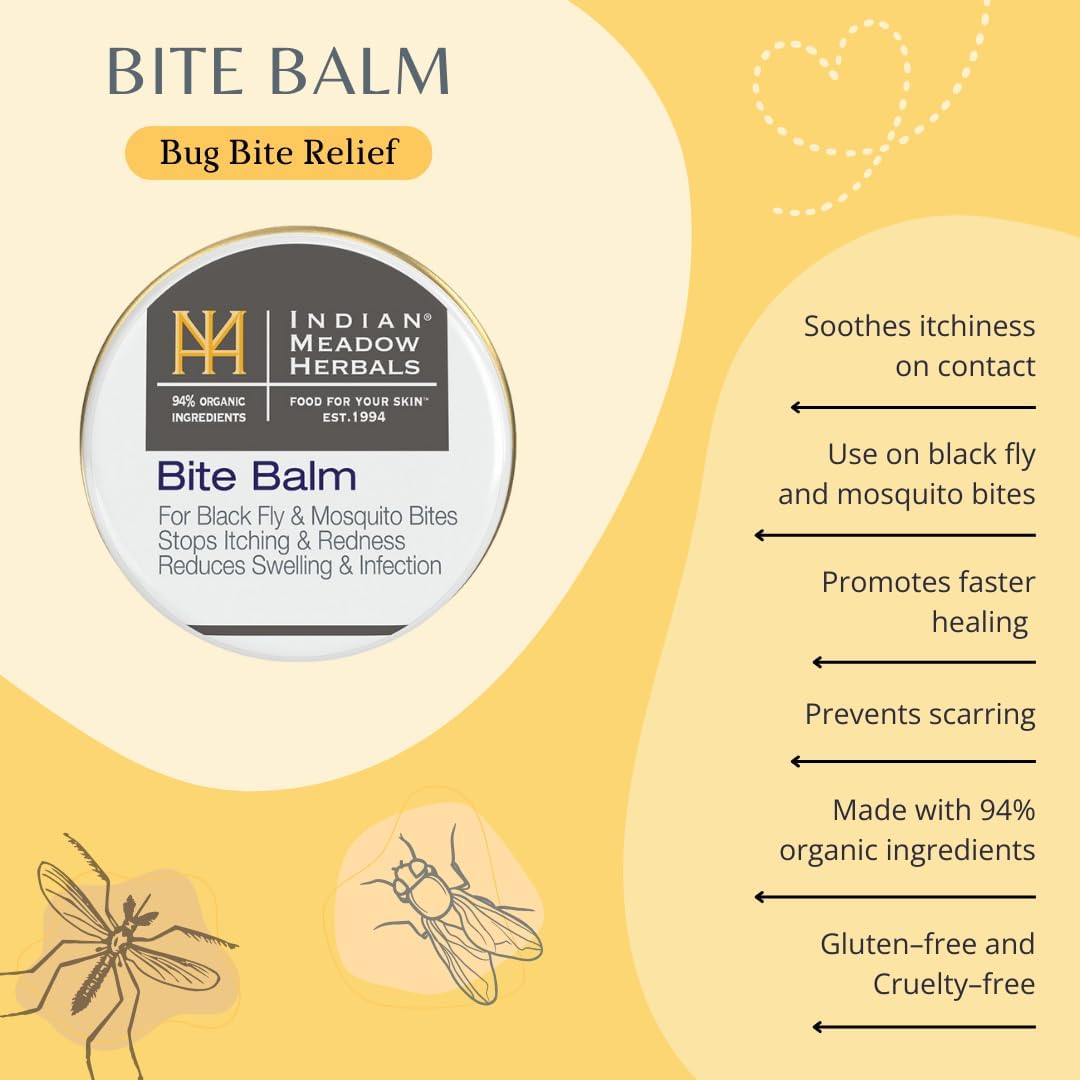 Indian Meadow Herbals Bite Balm for Black Fly & Mosquito Bites (.25oz, 2 Pack) - Stops Itching and Redness Helps Reduce Swelling and Risk of Infection. : Health & Household