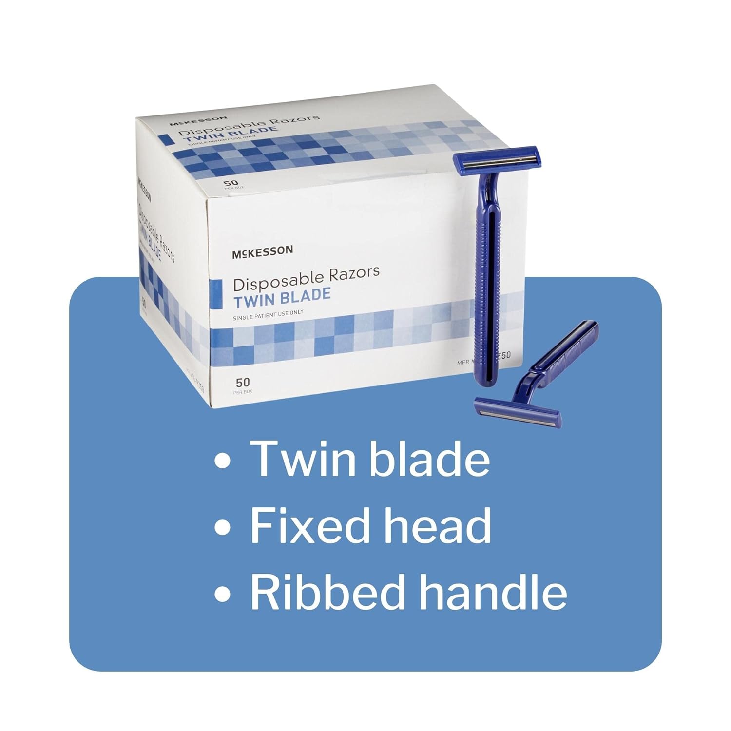 McKesson Disposable Razors, Shaving Razor, Twin Blade, Stainless Steel Blade, Blue, 50 Count, 1 Pack : Beauty & Personal Care