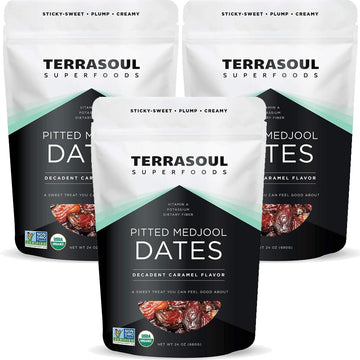 Terrasoul Superfoods Organic Pitted Medjool Dates, 4.5 Lbs (Pack Of 3) - Pits Removed | Soft Chewy Texture | Sweet Caramel Taste