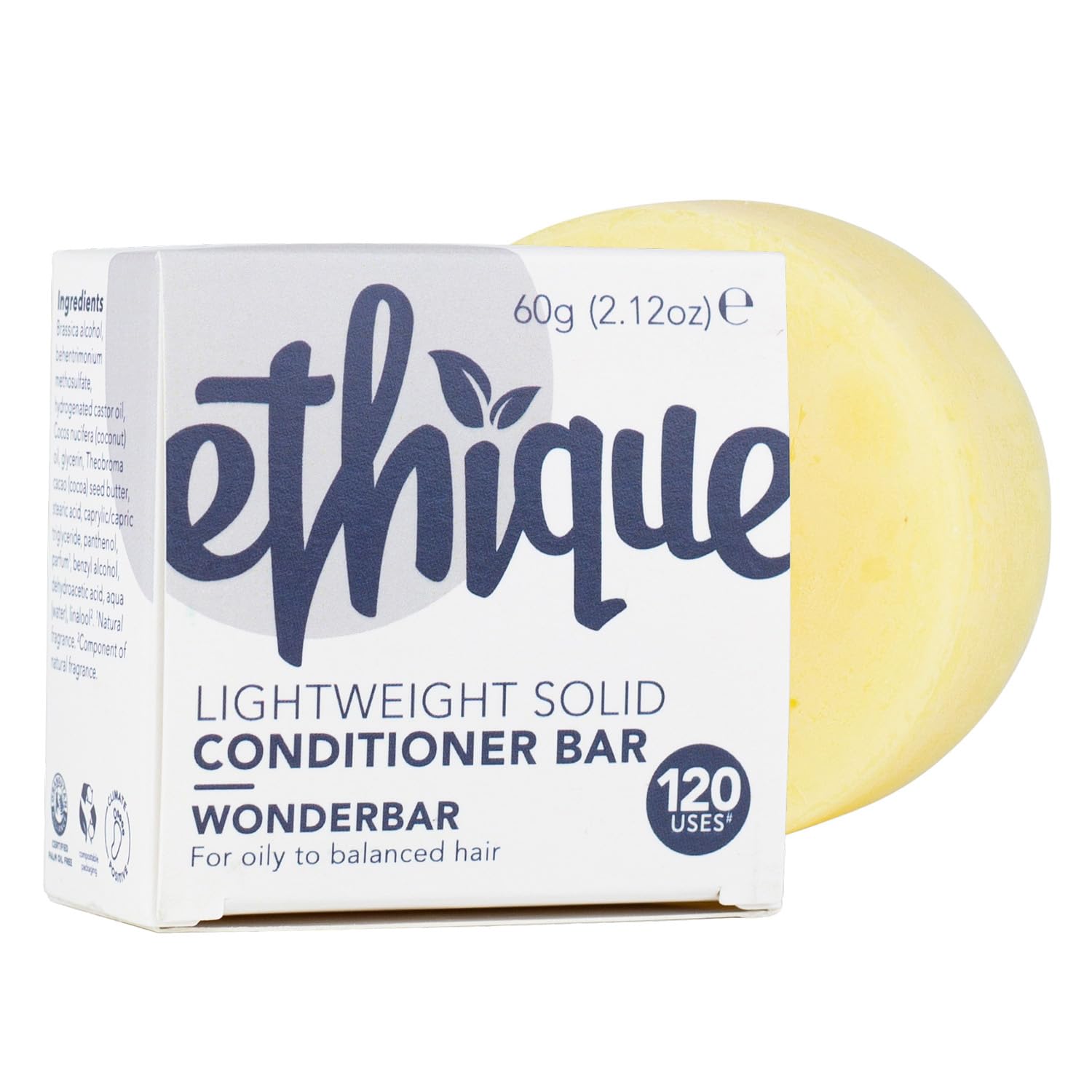 Ethique Wonderbar- Lightweight Solid Conditioner Bar for Oily to Balanced Hair - Vegan, Eco-Friendly, Plastic-Free, Cruelty-Free, 2.12 oz (Pack of 1)