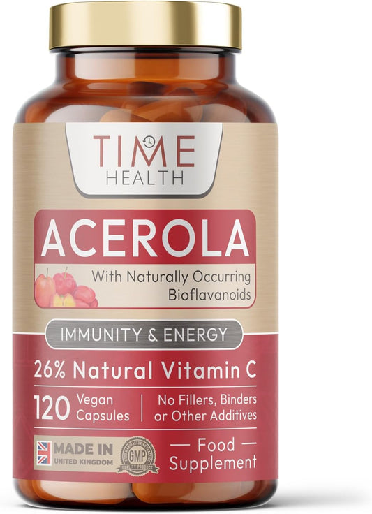 Acerola Cherry Extract Capsules - Natural & Wholefood Vitamin C - Uk Manufactured - Zero Stearates Or Flow Agents (120 Capsule Bottle)