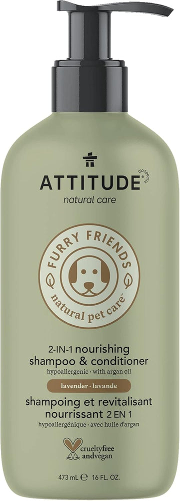 Attitude 2In1 Nourishing Shampoo And Conditioner For Cat & Dog, Vegan And Cruelty-Free, Lavender & Argan Oil, 16 Fl Oz