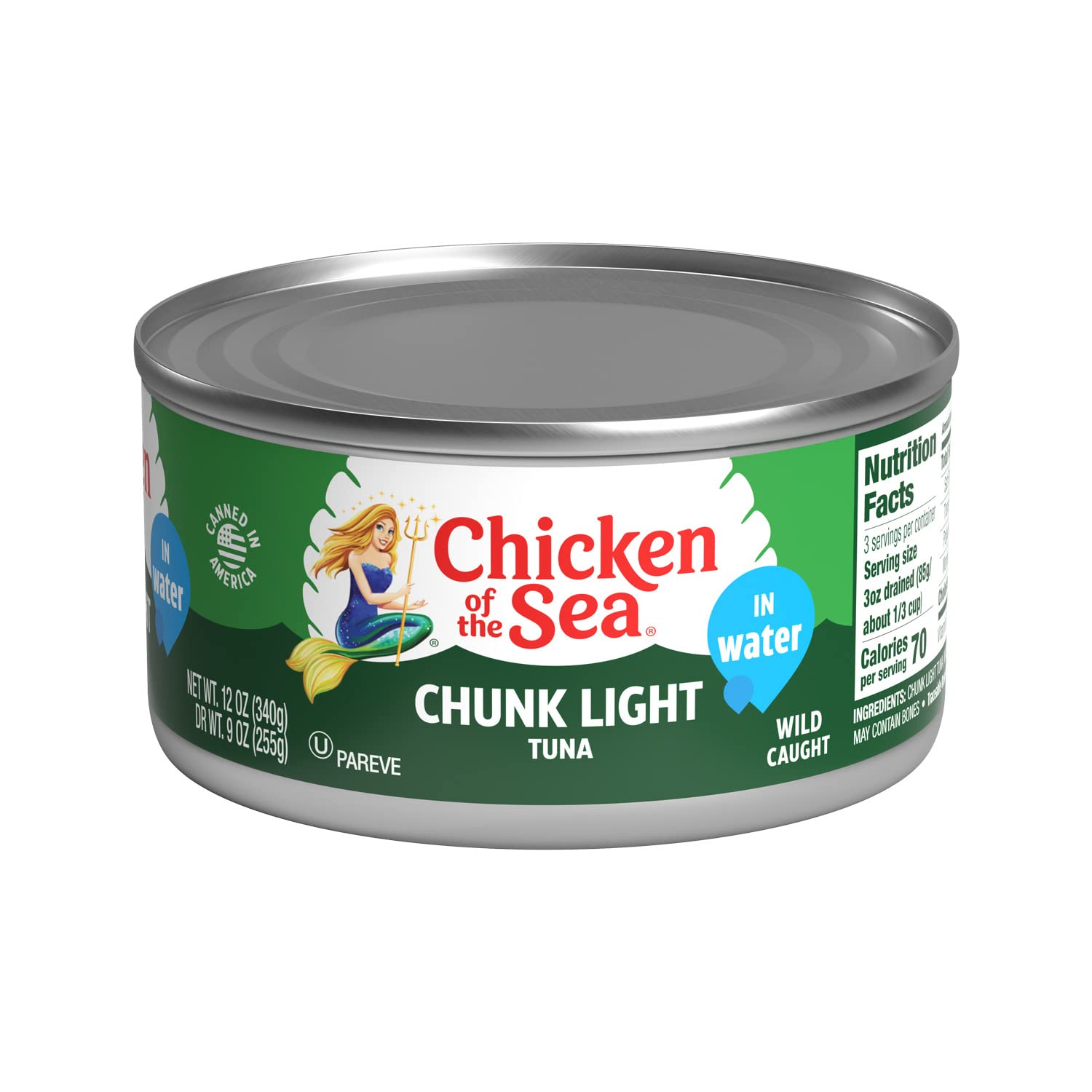Chicken of the Sea Chunk Light Tuna in Water, Wild Caught Tuna, 12-Ounce Can (Pack of 1)