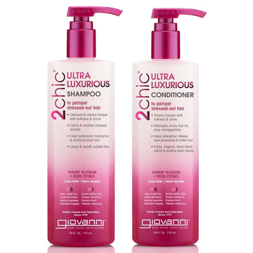 Giovanni 2Chic Ultra-Luxurious Shampoo And Conditioner Set - Sulfate Free Shampoo And Conditioner, Rose Shampoo And Conditioner, Cherry Blossom, Silkens Tresses, Salon Quality, Vegan - 24 Fl Oz Each