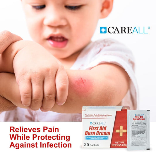 Careall First Aid Burn Relief Cream 0.9G Packets (Pack Of 25) Pain Relieving First Aid Cream For Temporary Relief Of Pain From Minor Burns, Cuts, And Scrapes. Prevents Infection