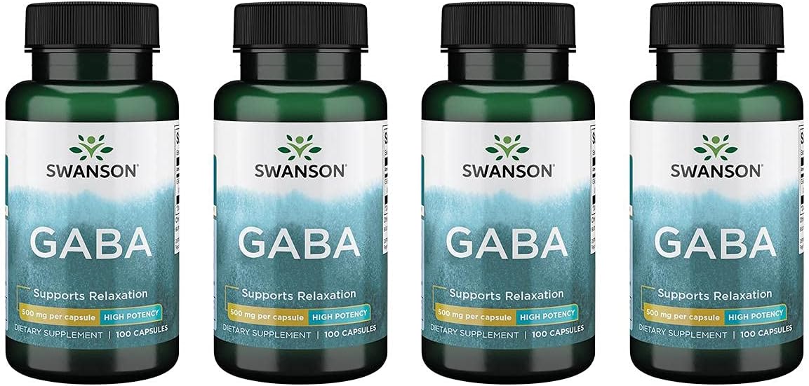 Swanson Gaba - Amino Acid Supplement Promoting Calm & Relaxation To Support Restful Sleep - High Potency Formula To Support Healthy Stress Levels - (100 Capsules, 500Mg Each) 4 Pack
