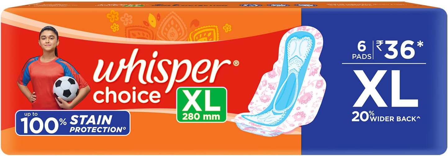 Whisper Choice Sanitary Pads for Women, XL 6 Napkins