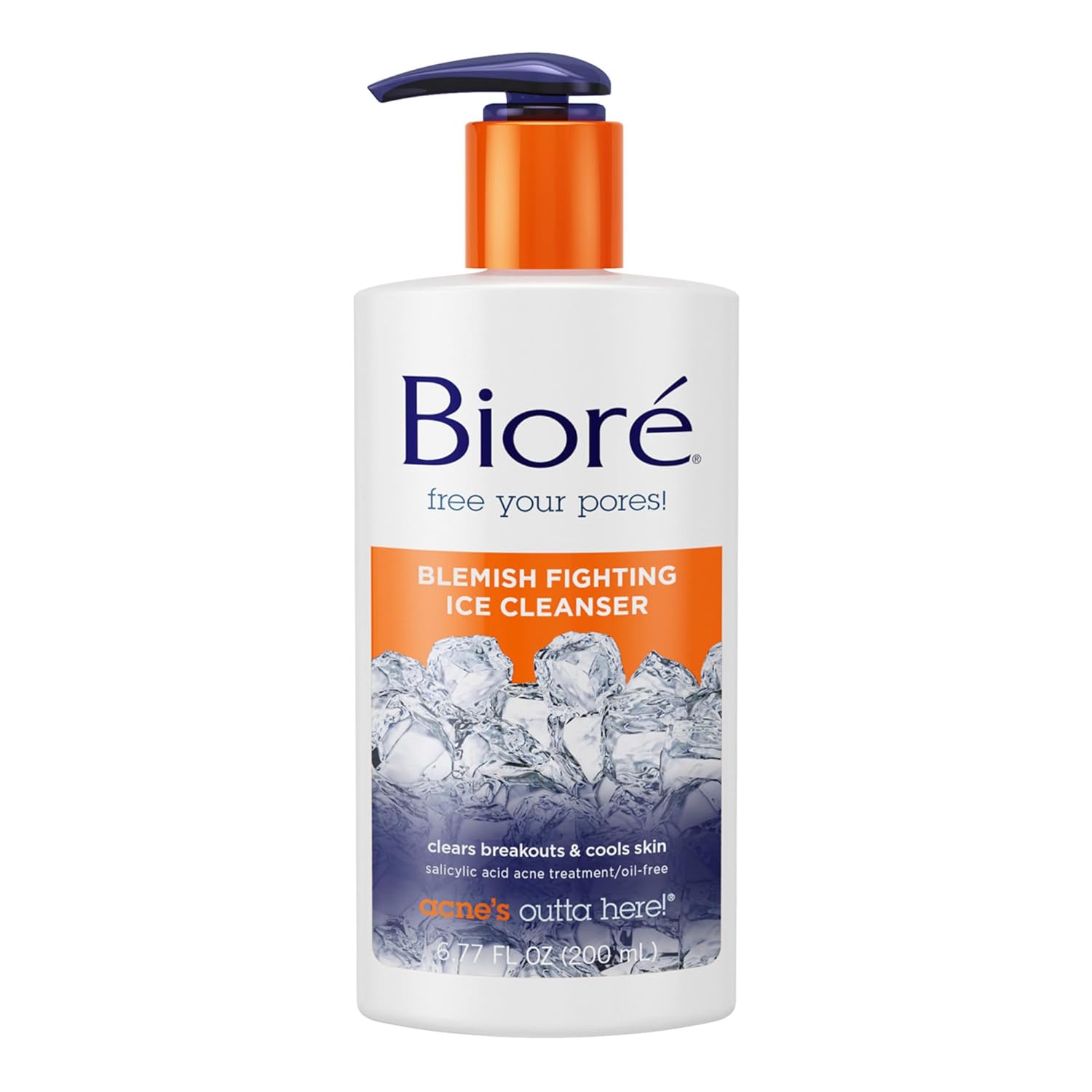 Bioré Blemish Fighting Ice Cleanser, Salicylic Acid, Clears And Helps Prevent Acne Breakouts, Cools & Refreshes Skin, Oil Free, 6.77 Ounce